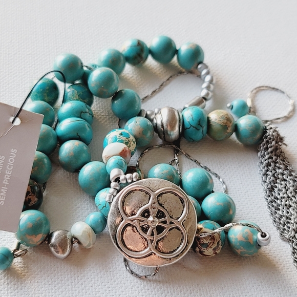 CHICO'S Convertible Beaded Turquoise-Hued Tassel Necklace - Picture 10 of 12